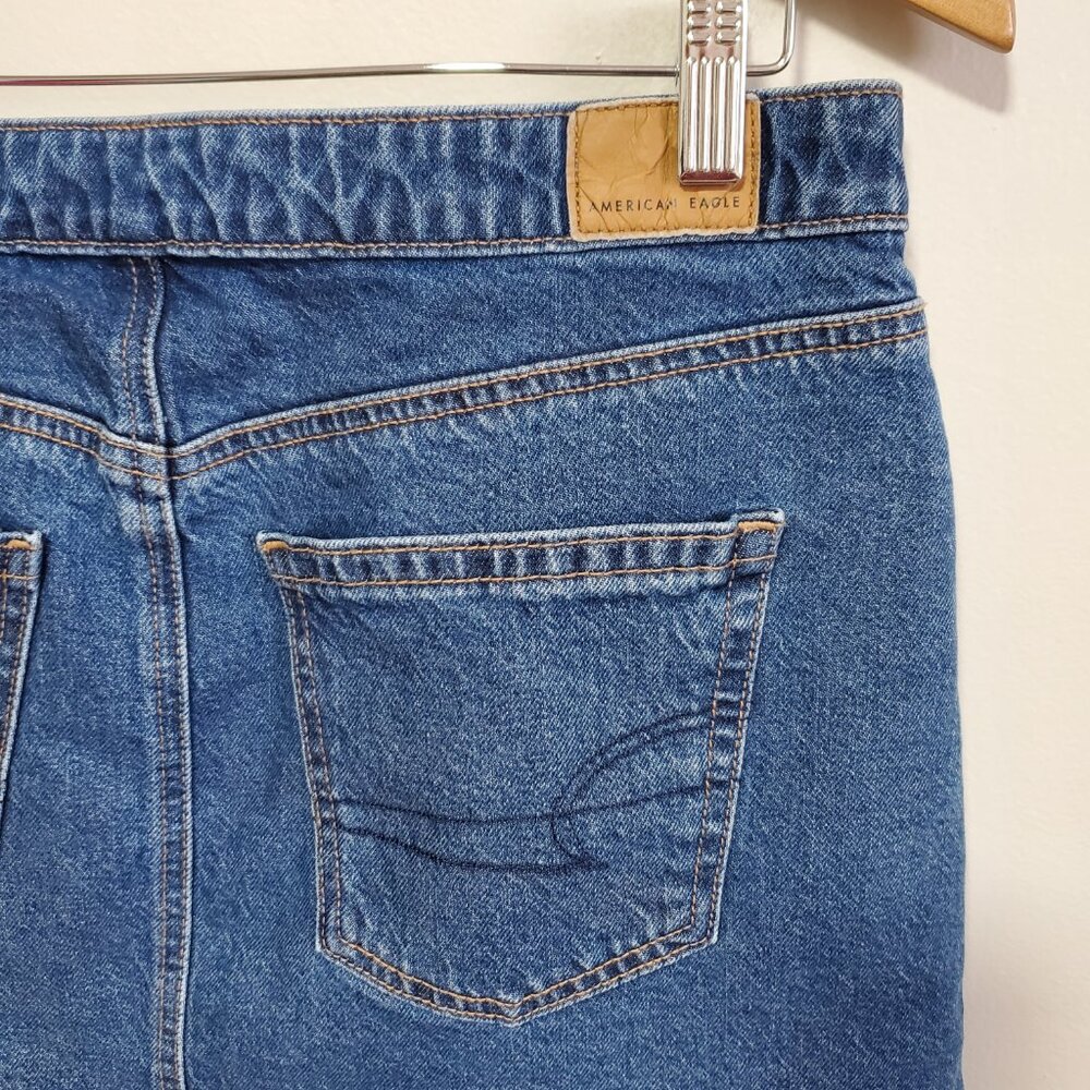 AMERICAN EAGLE AE Stretch Crossover Mid-Rise Mini Skirt Denim Jean Blue Womens 6 - Picture 7 of 13